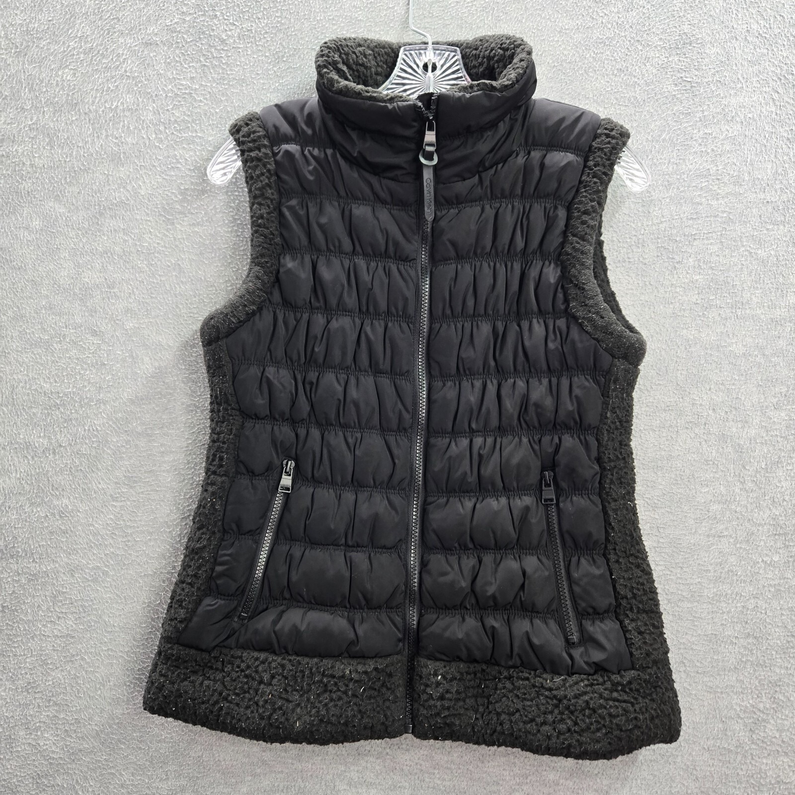 Calvin Klein Women Jacket Medium Black Performance Puffer Vest Pockets Full Zip